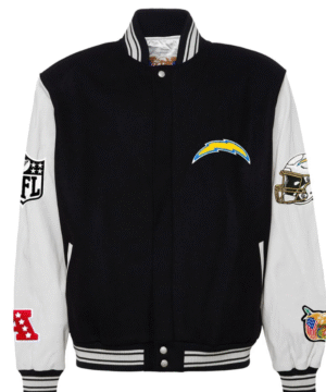 Elevate your game day style with the Los Angeles Chargers Wool & Leather Varsity Jacket. A perfect blend of comfort and team spirit in black and white.