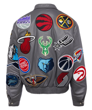 NBA COLLAGE VEGAN LEATHER JACKET Grey