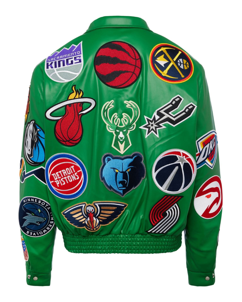 NBA COLLAGE VEGAN LEATHER JACKET Kelly Green NBA COLLAGE VEGAN LEATHER JACKET Kelly Green