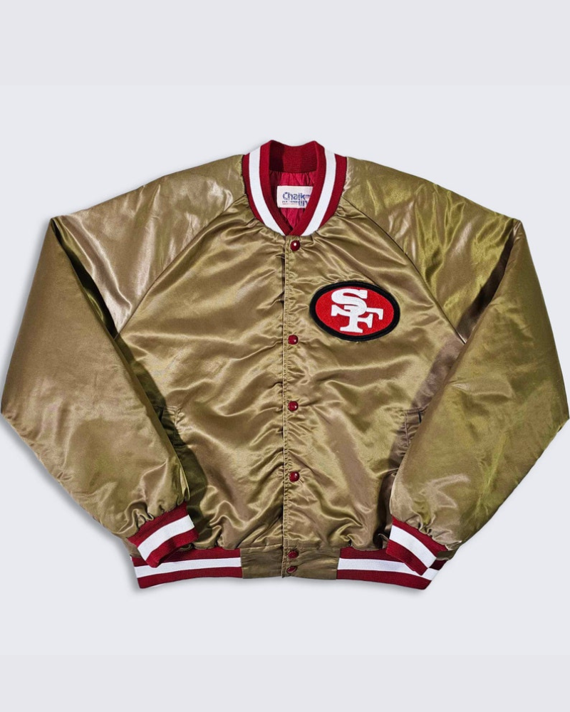 San Francisco 49ers Vintage 80s Chalk Line Satin Bomber Jacket San Francisco 49ers Vintage 80s Chalk Line Satin Bomber Jacket