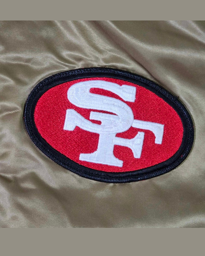 San Francisco 49ers Vintage 80s Chalk Line Satin Bomber Jacket (3)