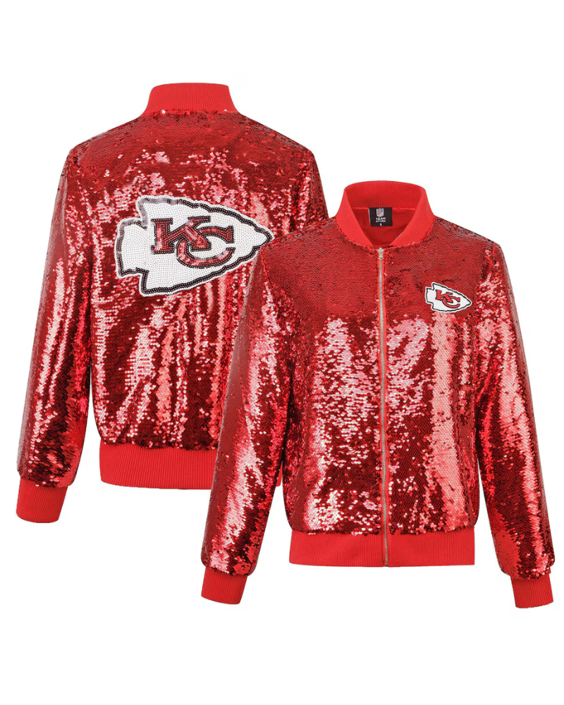 Women's Kansas City Chiefs Cuce Red Full-Zip Sequin Jacket Women's Kansas City Chiefs Cuce Red Full-Zip Sequin Jacket