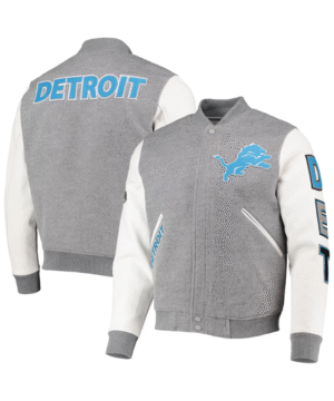 Detroit Lions Pro Standard Logo Varsity Full-Zip Jacket - Heathered Silver/White