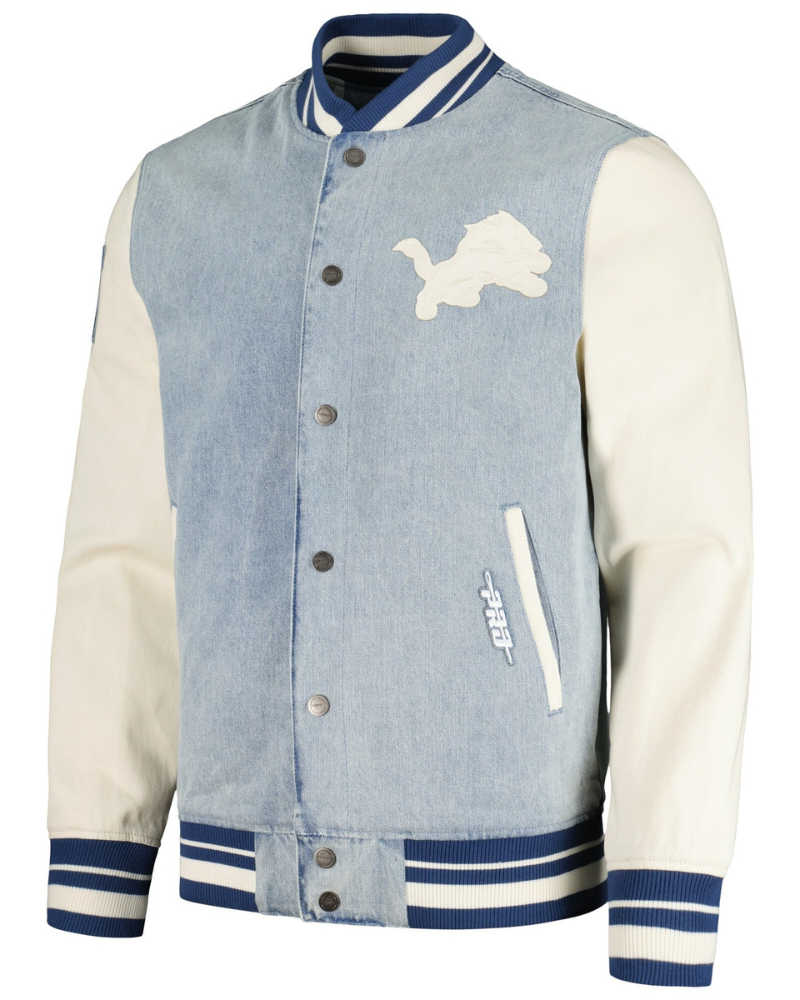 Men's Pro Standard Denim Detroit Lions Varsity Blues Full-Snap Varsity Jacket (1)