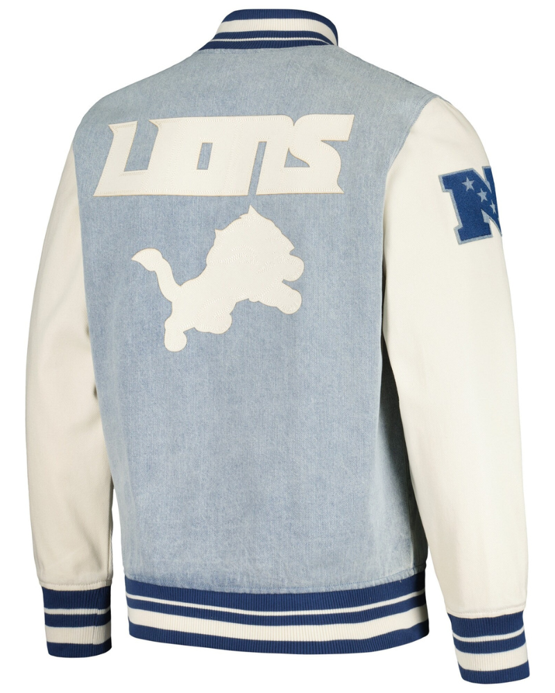 Men's Pro Standard Denim Detroit Lions Varsity Blues Full-Snap Varsity Jacket Men's Pro Standard Denim Detroit Lions Varsity Blues Full-Snap Varsity Jacket
