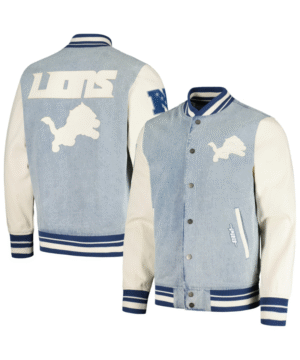 Men's Pro Standard Denim Detroit Lions Varsity Blues Full-Snap Varsity Jacket