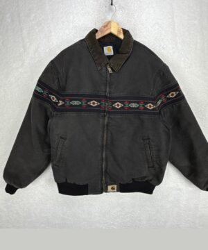 Carhartt J77 BLK Santa Fe Jacket Black Aztec Print Lining, Boxy Fit Canvas Bomber Workwear